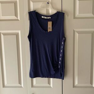 Michael Stars grommet soft v-neck tank is navy blue women’s new ruched